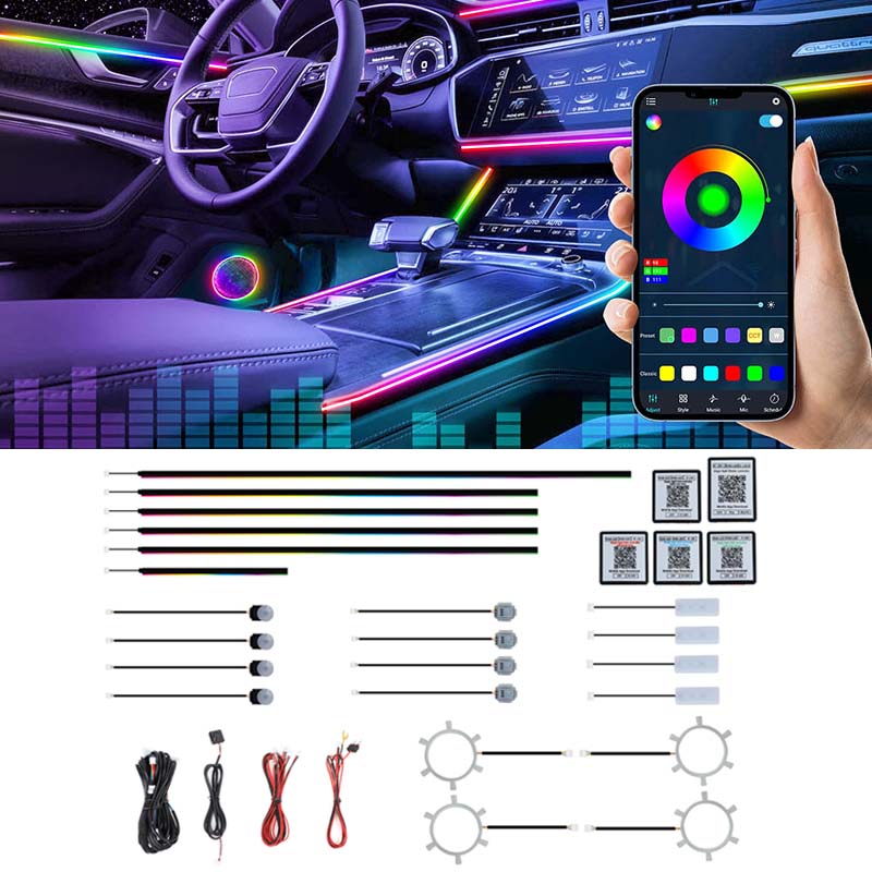 Led Ambient Interior Car Lights App Control - Kit d'éclairage intérieur de voiture RGB