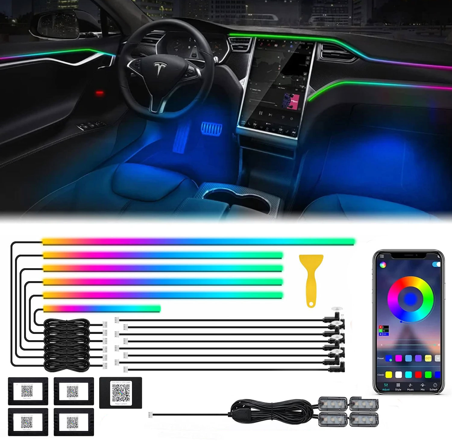 Led Ambient Interior Car Lights App Control - Lumière ambiante intérieure de voiture au