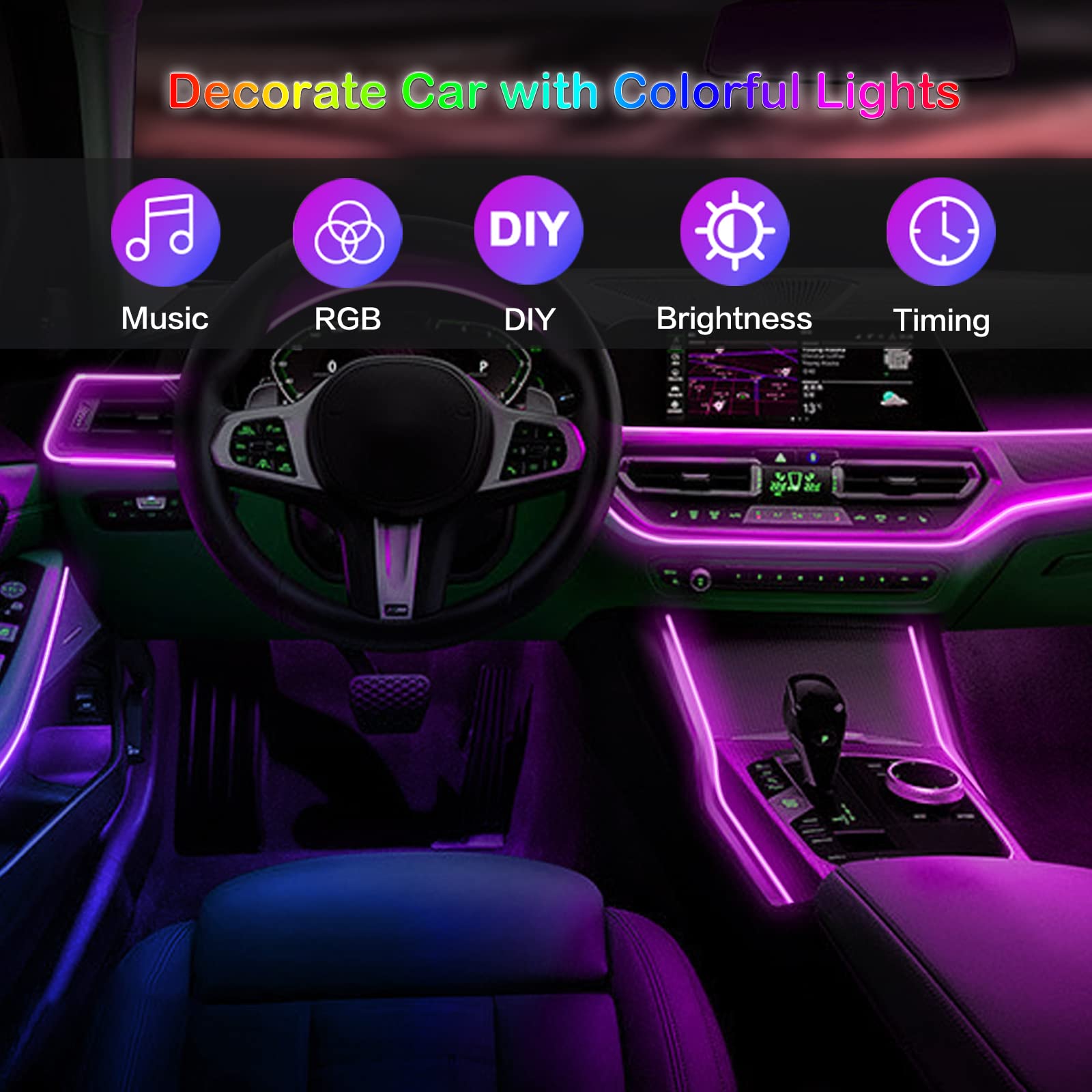 Lumières ambiantes intérieures - Led Ambient Interior Car Lights App Control avis et prix