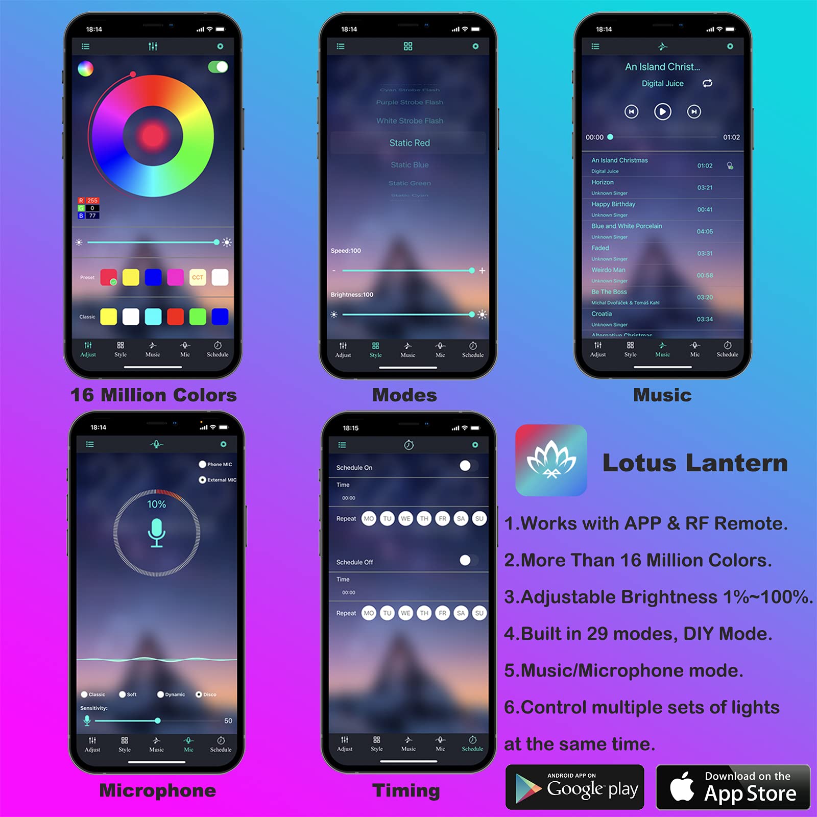 Lumières ambiantes intérieures - Led Ambient Interior Car Lights App Control avis et prix