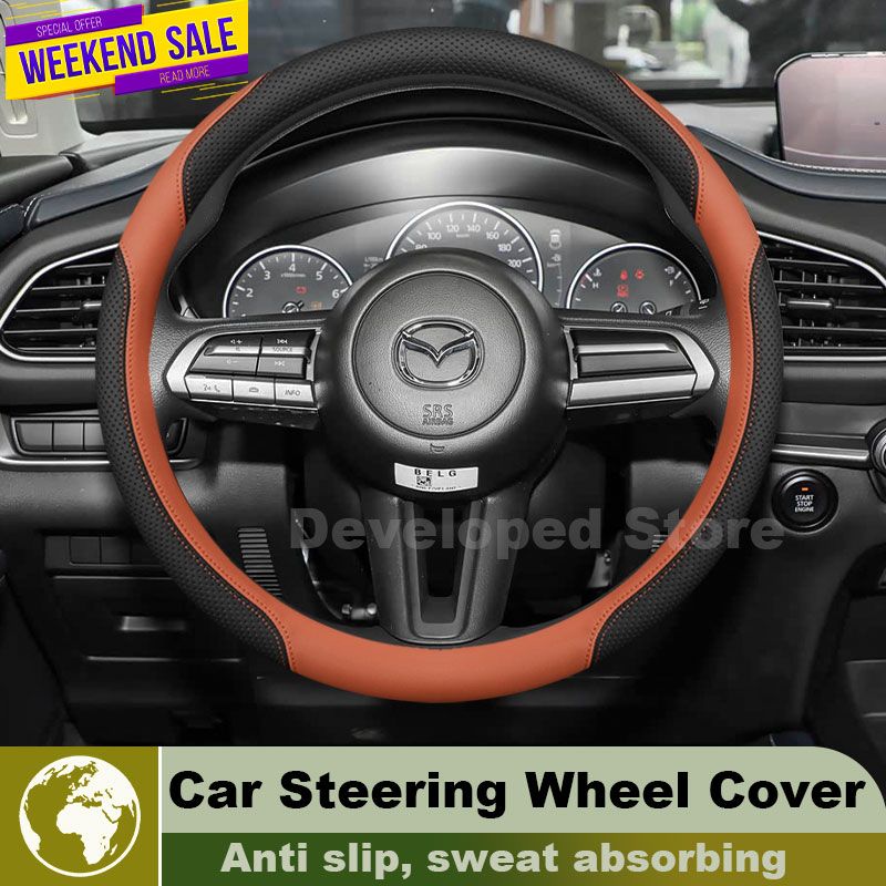 Housse de volant en cuir pour  - Car Steering Wheel Cover Anti Slip Breathable avis et prix