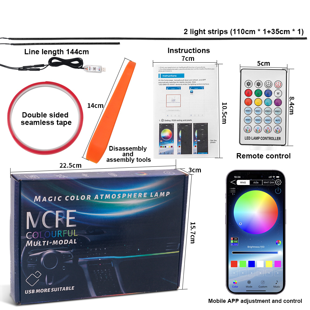 64 couleurs USB voiture LED lu - Led Ambient Interior Car Lights App Control avis et prix